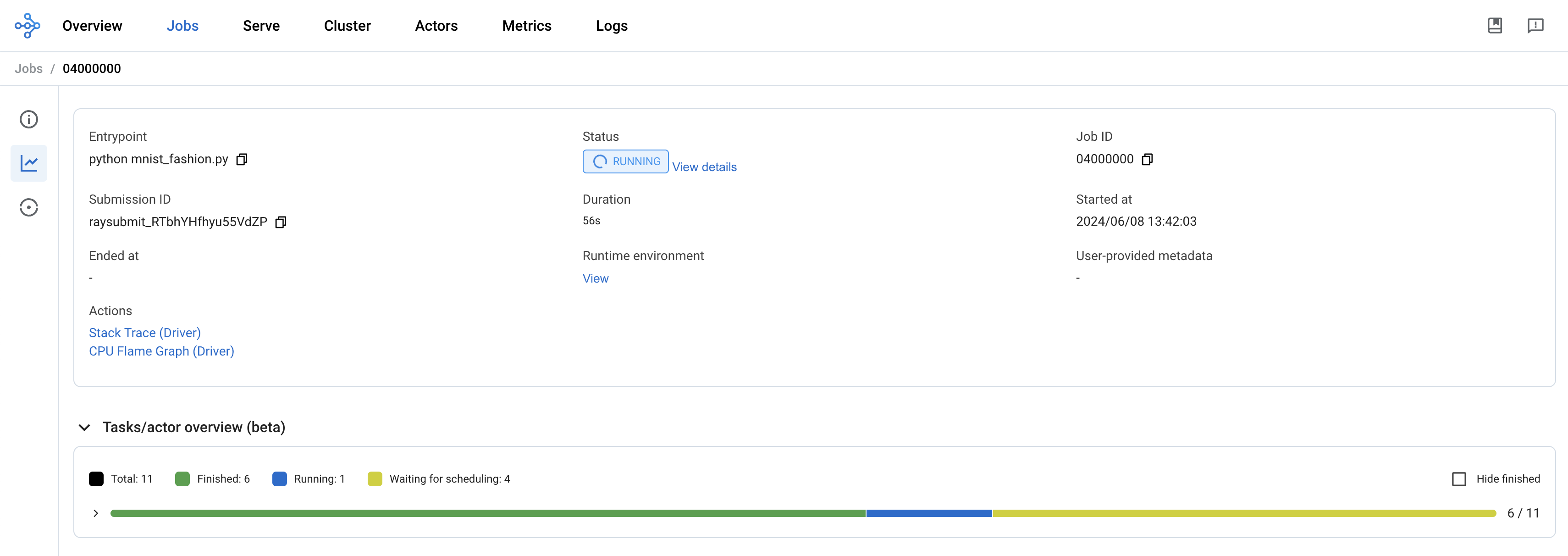 Ray dashboard job