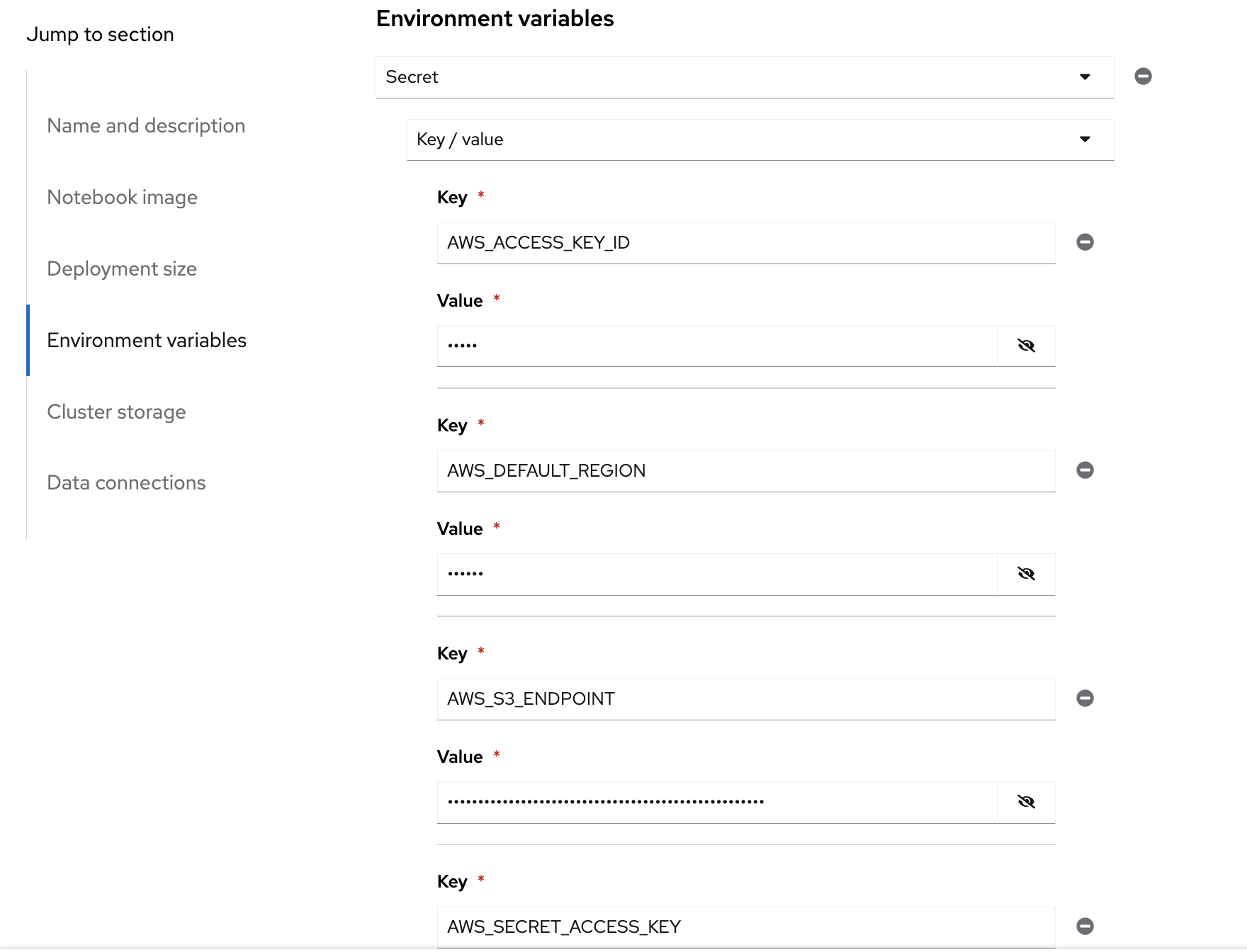 Workbench env vars