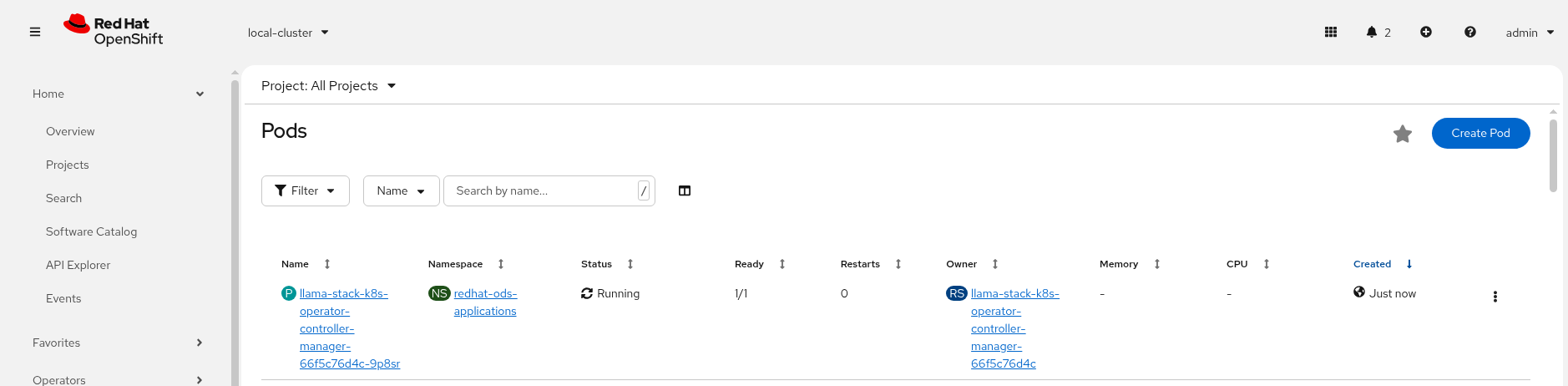 LlamaStack Controller Manager Pod