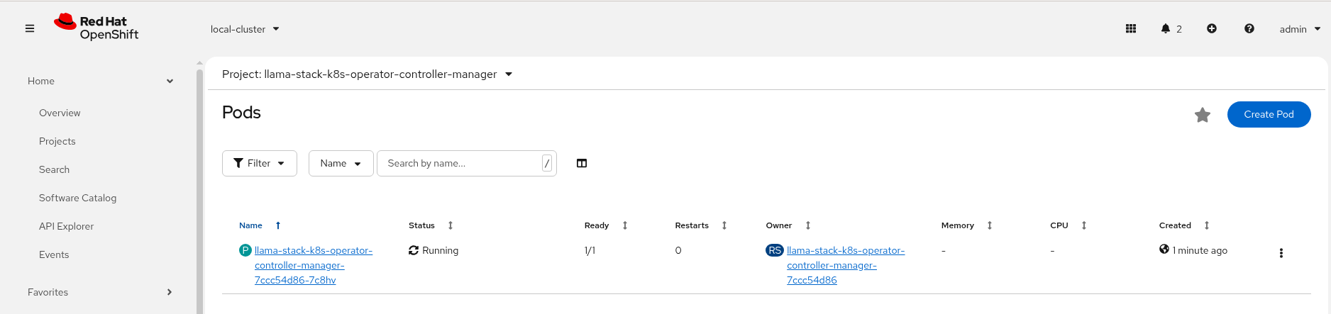 LlamaStack Controller Manager Pod