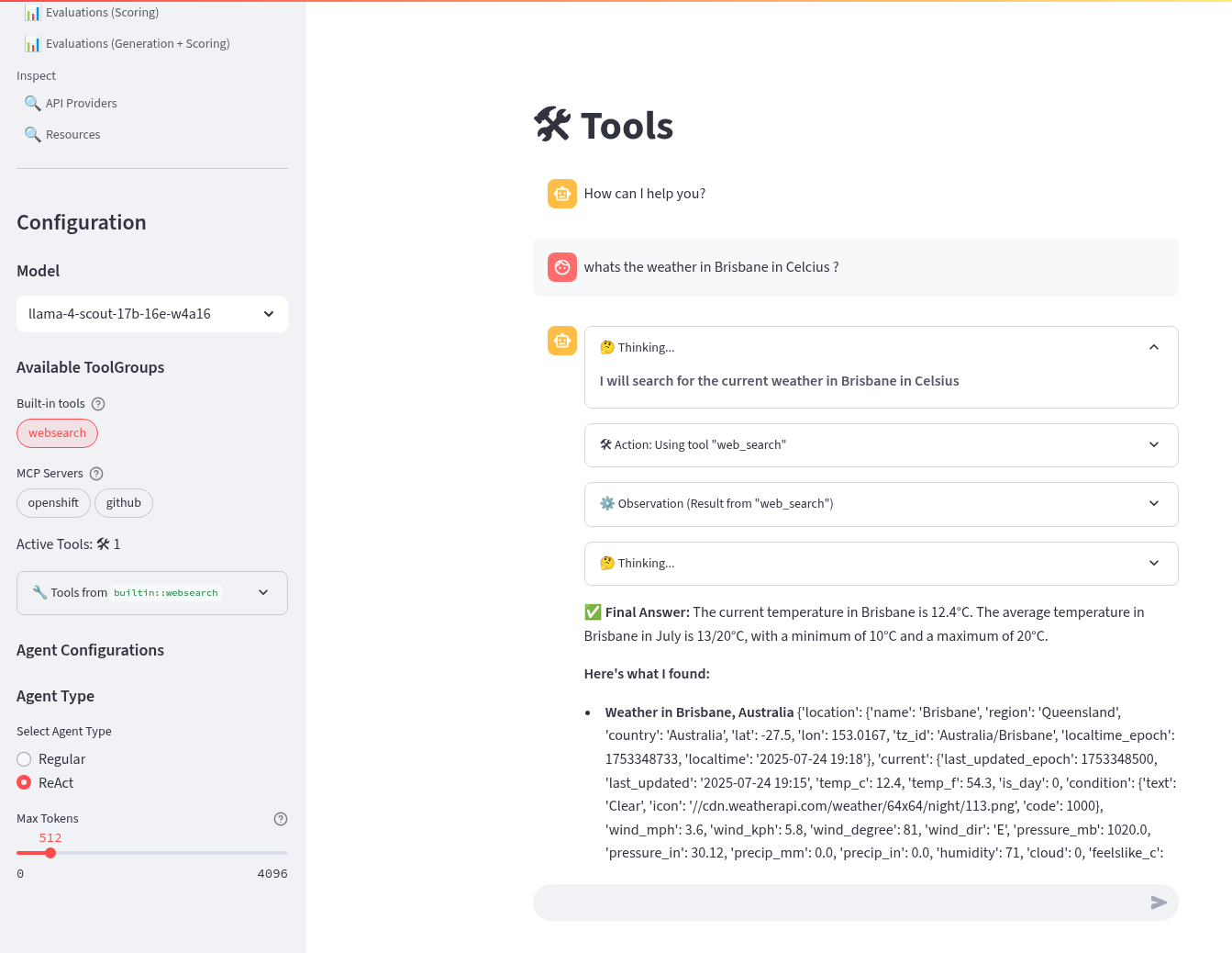 LlamaStack Websearch ReAct Agent