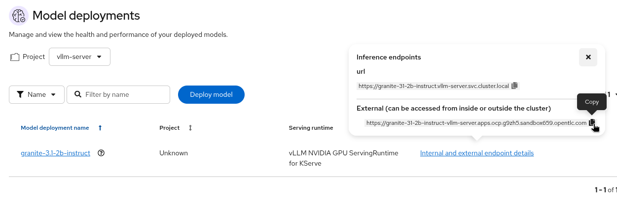 Model external endpoint